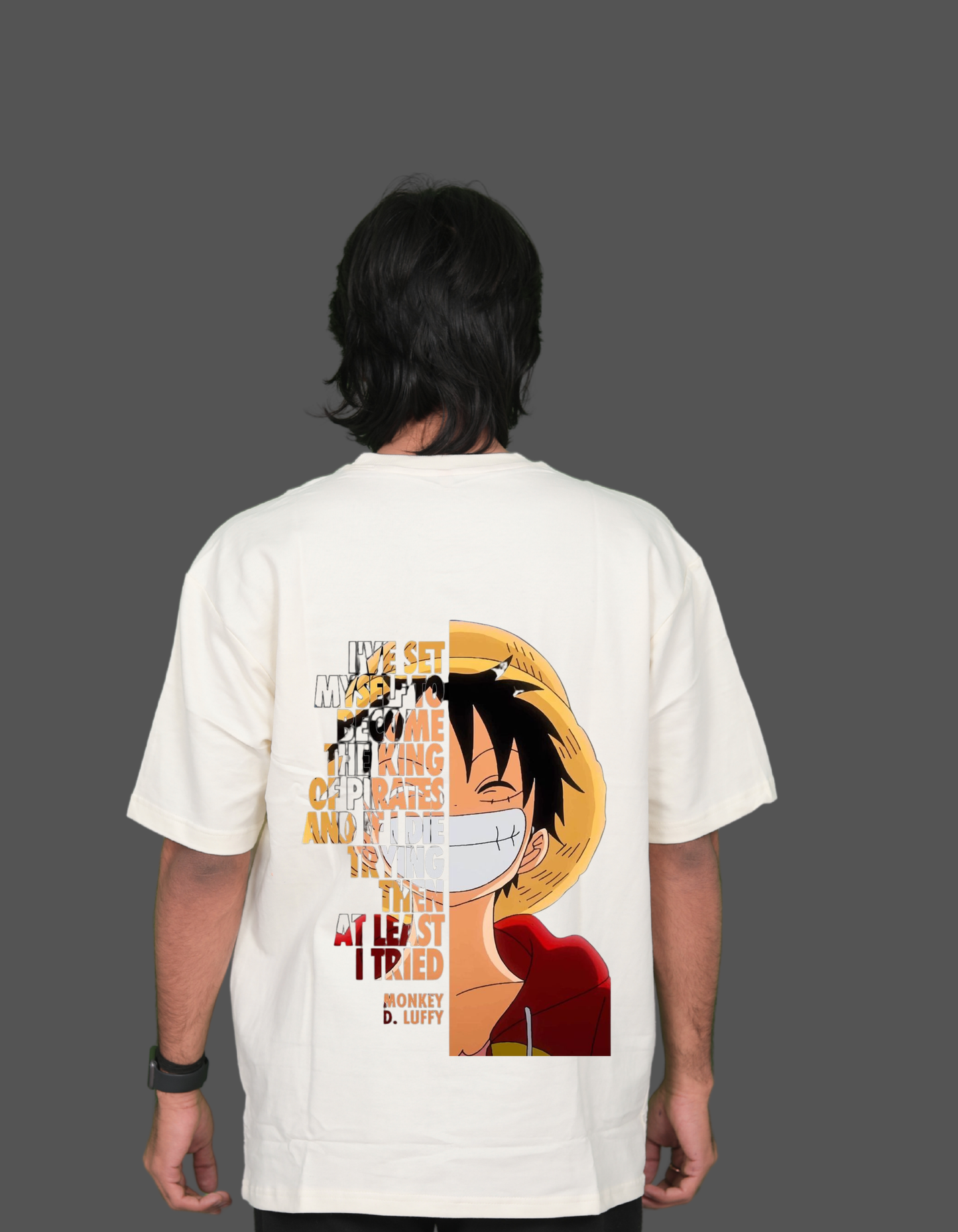 Luffy "Pirate King" Ambition Oversized Tee – Cream White