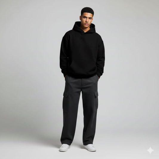 BLACK PLAIN HOODIE - BABACOOL - HOODIES